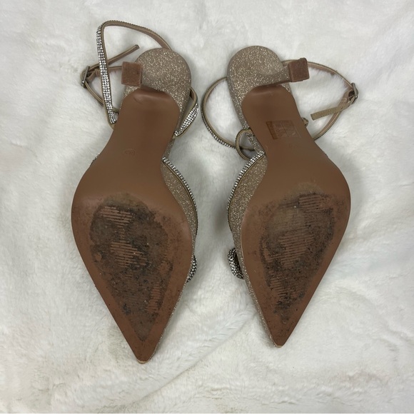 DREAM PAIRS GOLD GLITTER HEELS WITH CRYSTAL BOW SIZE 8.5 - Picture 12 of 15